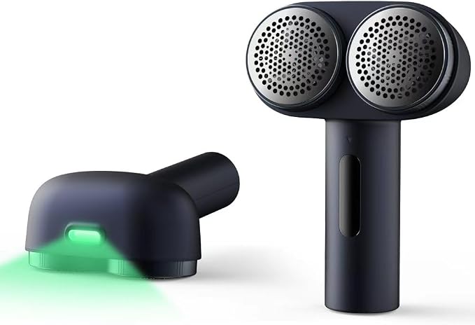 Nesugar Dual-Head Fabric Shaver, Electric Lint Remover with Green Light | 3 speed settings, honeycomb mesh protection & green light identification. Ideal for sweaters, coats, couch & linens.