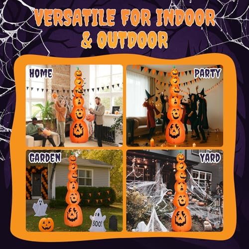 Outvita Halloween Inflatable Stacked Pumpkins 9FT, Blow Up Outdoor Decoration with 6 Pumpkins & LEDs, Halloween Decor for Yard, Party, Garden
