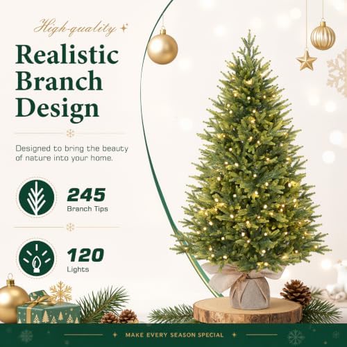 Alupssuc 4ft Prelit Small Artificial Christmas Tree with Warm White Lights
