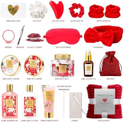 23Pcs Spa Skin Care, Birthday Gifts, Perfect Rose Spa Gift Set for Women