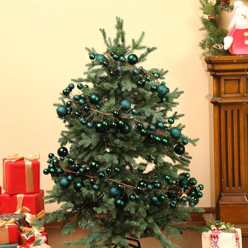 2 Pcs 6 ft Christmas Ball Ornament Garland, Dark Green