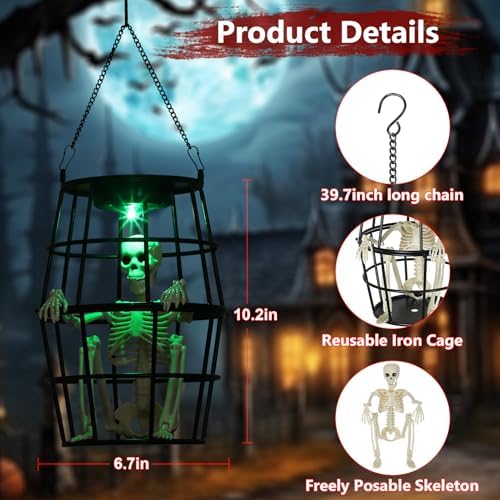 Scary Solar Halloween Decorations Hanging Ghost Skeleton Set of 2