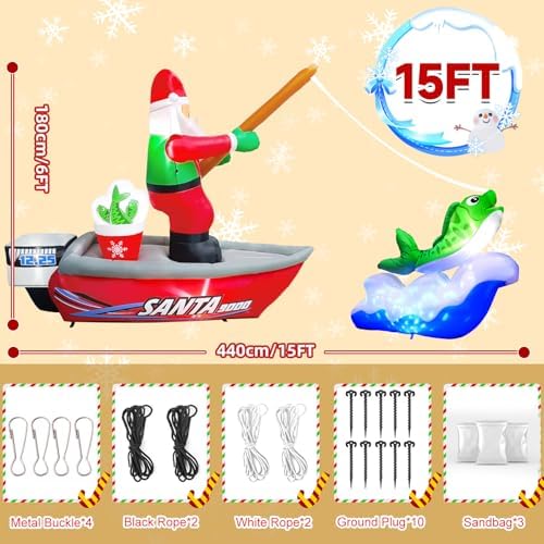 Kalolary 15FT Long Christmas Inflatables Fishing Santa Claus