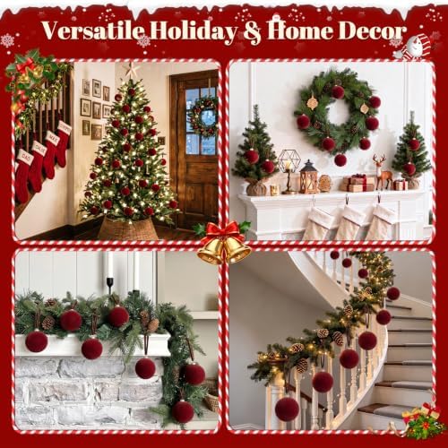 TOWPONICS 15 Pcs Red Velvet Christmas Balls Ornaments for Christmas Tree