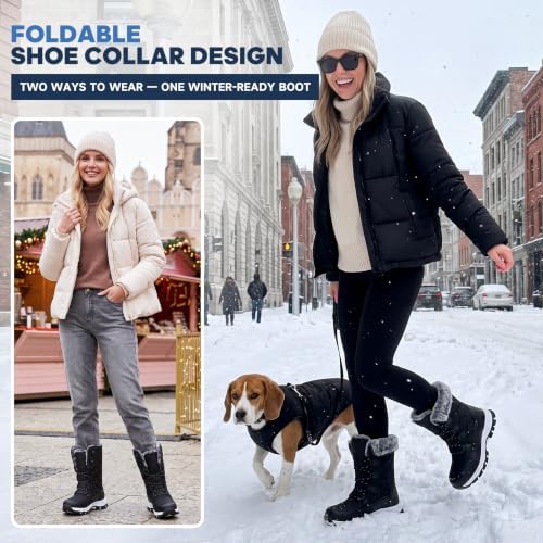 Women's Winter Snow Boots Waterproof Warm Lace Up Mid-Calf Booties