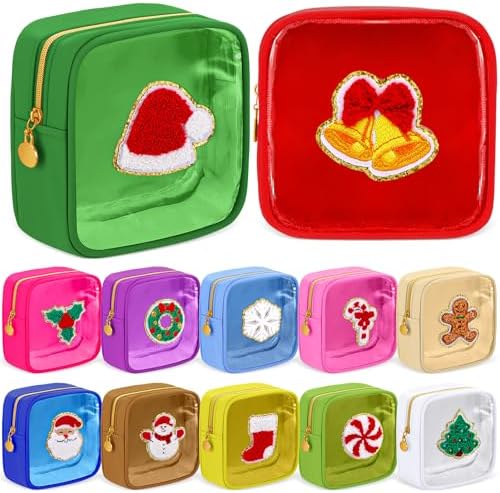 Abbylike Christmas Preppy Patch Makeup Bags Bulk Holiday Makeup Bag Skincare Pouch Xmas Zipper Cosmetic Pouch Preppy Thing for Travel Christmas Women Gift(Assorted Colors)