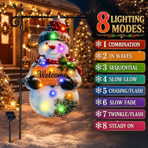 12x18 Lighted Christmas Snowman Garden Flag, Outdoor Decor
