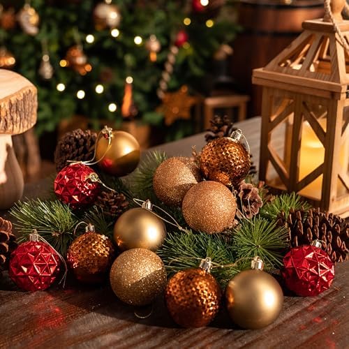 Valery Madelyn Christmas Tree Decorations Ornament Set, 50ct 2.36 Inches Red and Brown Shatterproof Christmas Ball Ornaments Hanging Xmas Holiday Party Decor