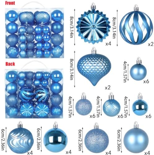 Christmas Tree Ornaments Balls Set, 48 Pcs Shatterproof Plastic Xmas Tree Decorative Baubles Hanging Ornaments for Holiday Wedding Party Home Decoration, Lake Blue