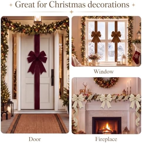 Daifunli 6 Pcs Multicolor Velvet Christmas Cabinet Bows Ribbons for Kitchen