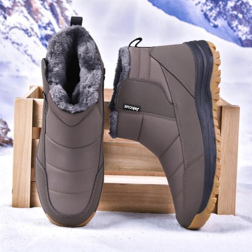 Jakcuz Plus Size Men's Water Resistant Winter Snow Boots with Warm Faux Fur