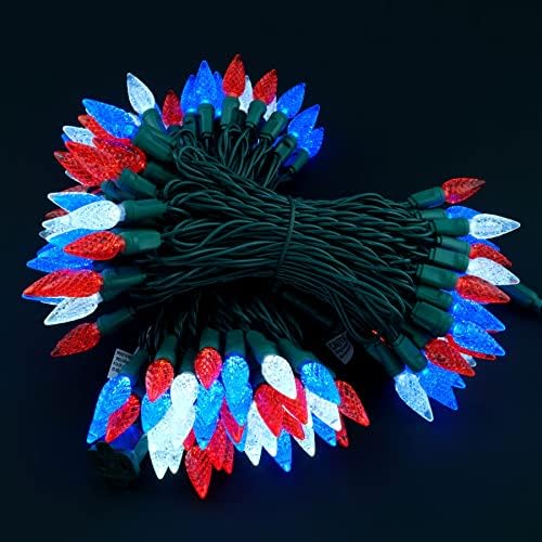 YULETIME 140 Red White Blue C6 Christmas Light, 2-Set 36ft 70 One-Piece LED