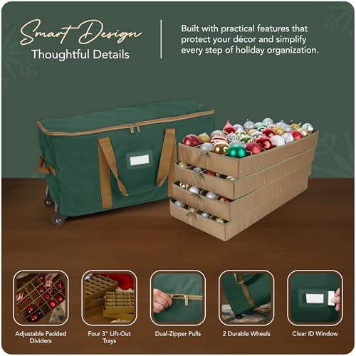 Covermates Rolling Adjustable Ornament Storage Bag, 25.5"W x 13"D x 12.5"H
