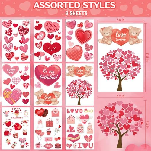 Valentines Day Decorations - Heart Window Clings for Glass | Valentines Decor Indoor Outdoor - Valentine's Day Accessories Party Favors Supplies for Home School Class Office