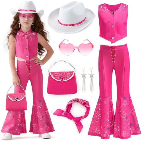 Cowgirl Costume Girls Kids Disco Outfits Movie Heroine Dress Up for Halloween Birthday Cosplay Party