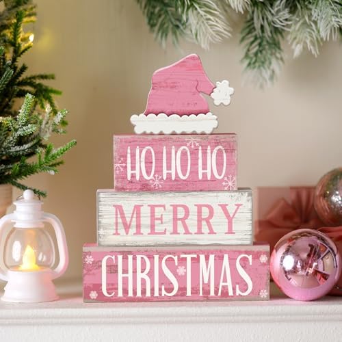 Moucuny 4 Pcs Christmas Wooden Tiered Tray Decor Farmhouse Table Signs