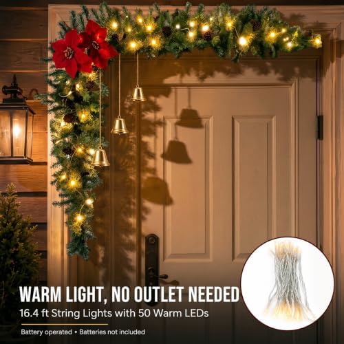 Christmas Door Decorations with LED Light, Poinsettias, Pinecones