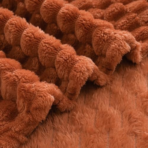 Burnt Orange Throw Blanket 50"×70"Gift for Mom Fuzzy 3D Jacquard Decorative