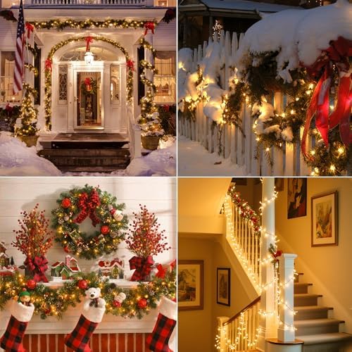 Christmas Lights Outdoor, Christmas Tree Lights Plug in, 8 Modes Twinkle String Light for Bedroom Wedding Party Ceiling Xmas Home Decorations 600 LED(Warm White 196 FT)