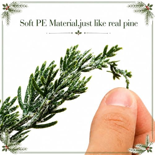 30 Pcs Artificial Christmas Snow Pine Branches Red Berry Stems Faux Sprigs