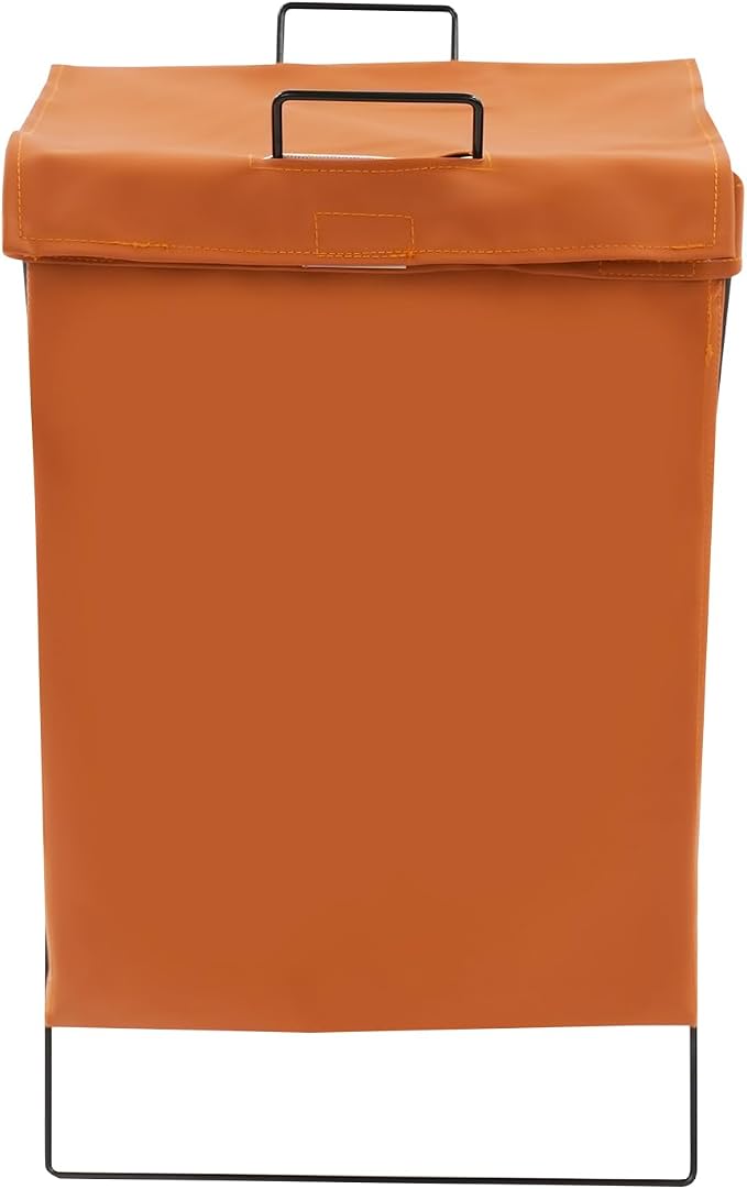 X-Frame Collapsible Laundry Basket, Foldable Dirty Clothes Basket w/Lid, Laundry Hamper Washing Bin for Bathroom, Bedroom, Dorm (Brown B)