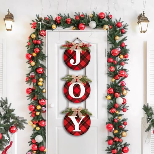 Rustic Christmas Door Decorations, Wooden Joy Sign for Front Door Decor