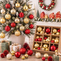 Lunmon 64 Pcs Red and Gold Christmas Ball Ornaments Glitter Xmas Bulbs
