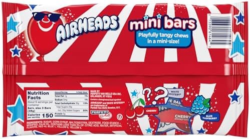 Airheads Candy Mini Bars, Red, White, & Blue, Assorted Flavors Variety Bag, Party, Non-Melting, 12 oz Bag (Pack of 2)