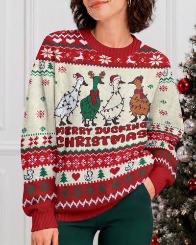 34HD Ugly Xmas Sweater–Funny Knit Christmas Sweater for Women & Men 2025, Long Sleeve Crewneck Holiday Pullover, Unisex Gift