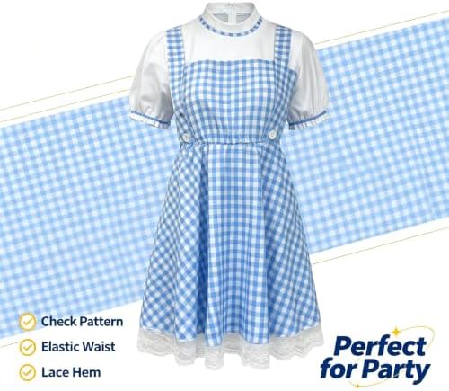 Halloween Costume Women Blue Gingham Dress With Basket Full Set