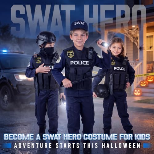 YADIYA Halloween SWAT Police Costume for Kids Boys Cop Costume Swat Vest