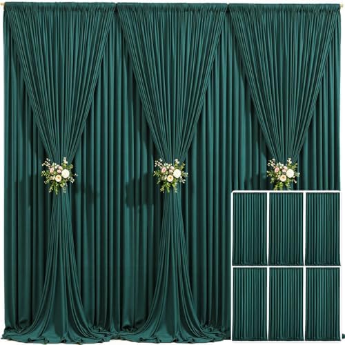 6 Panels Hunter Green Backdrop Curtain for Parties Wrinkle Free Dark Green Photo Curtains Backdrop Drapes Fabric Decoration for Baby Shower Birthday Party Photography 30ft(W) x 10ft(H)