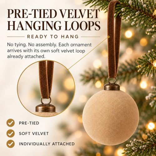 30 Pack Velvet Flocked Christmas Ornaments Set – Premium Shatterproof Christmas Ball Ornaments with Brass Metal Caps, Assorted Sizes for Christmas Tree, Holiday & Seasonal Home Décor
