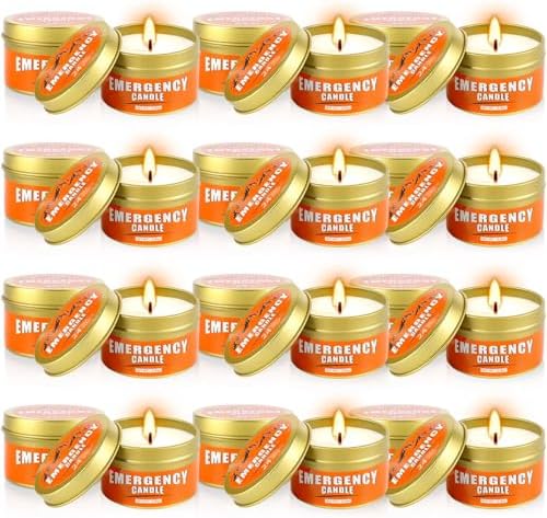 24+Hour Candle Set 24 Pack 2.8oz, Emergency Candles for Power Outages, Mountain Climbing, Wild and Camping Use. Portable and Tabletop Design, Bulk Emergency Candle Supplies.