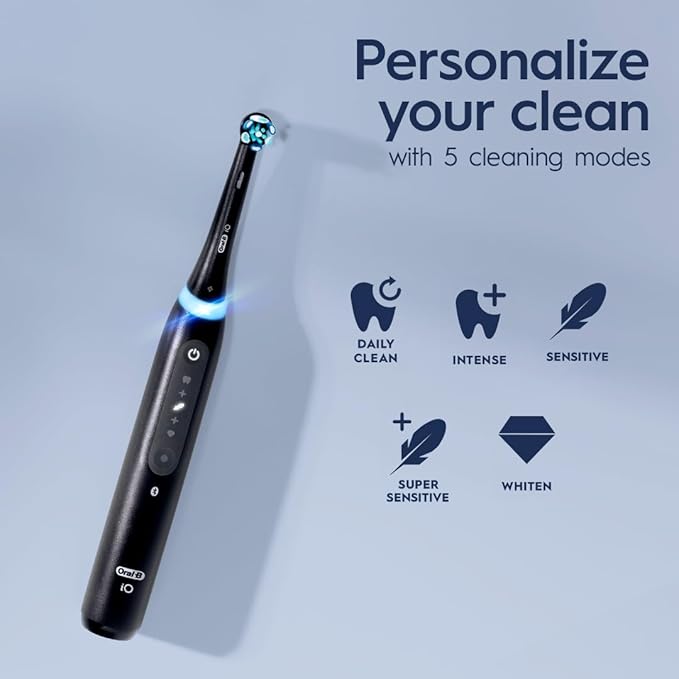 Oral-B iO Series 5 Ultimate White Rechargeable Electric Toothbrush with Visible Pressure Sensor, 2 Minute Timer, 5 Cleaning Settings, 1 Replacement Toothbrush Heads, and Travel Case, White