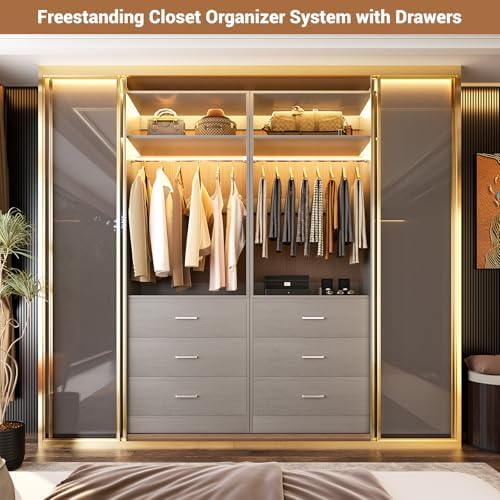 Besiost Freestanding Closet System with 3 Drawers, Wood Closet Organizer