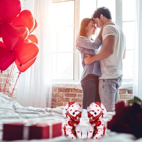 Haull 18 Pcs Valentine Heart Shaped Stuffed Animals Dogs Bulk Gifts 4" Mini Plushies Soft Small Cute Dogs Toys for Kids Adults Party Favors Home