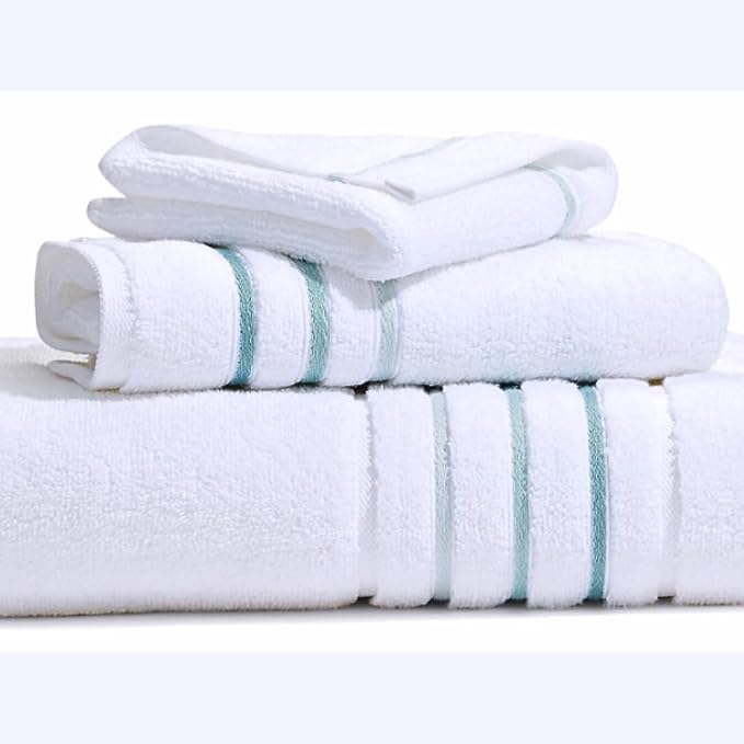 Bath Towels Set for Bathroom – Luxury 6-Piece Cotton Towels, Soft Absorbent & Quick Dry, 600 GSM Bath Towels for Bathroom, Hotel Spa Quality (White/Aqua Green, 6- Bath Towel Set)