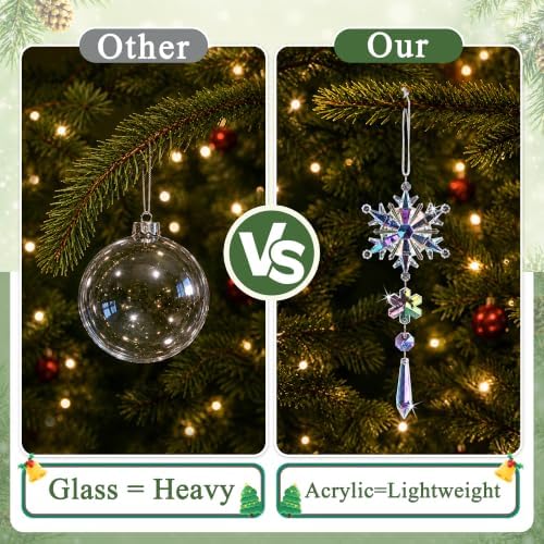 Crystal Christmas Tree Ornaments, 18pcs Iridescent Acrylic Snowflake Icicle