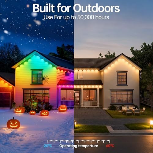 Permanent Outdoor Lights 200ft RGB+IC Outdoor String Lights App&Voice Control,IP67 Waterproof,100 Scene Modes Decoration for Home Christmas,Halloween,Holiday（100ftx2pack