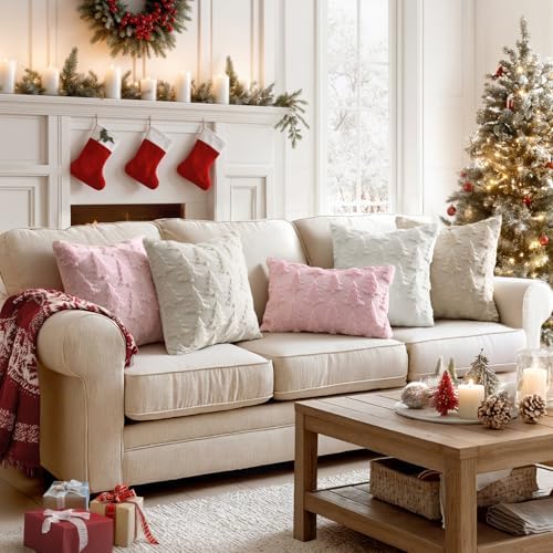 MIULEE Christmas Throw Pillow Covers Cream White Set of 2 12x20 Lumbar
