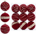 9Pcs Red Velvet Christmas Ornaments 3.94In Balls for Christmas Tree Deco