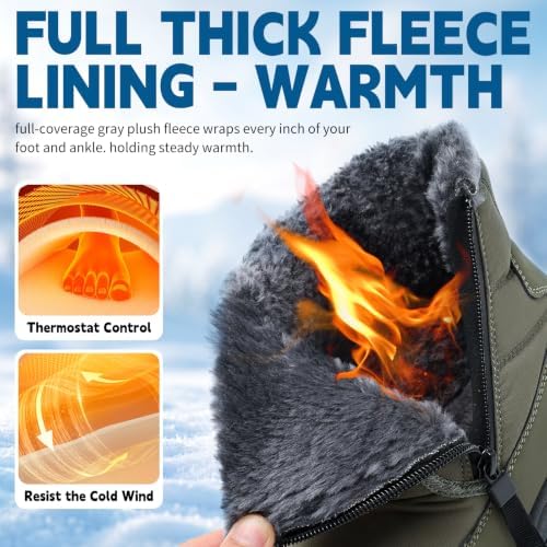 Men's Mid-Calf Winter Boots Zipper Snow Boots Mens Fur Lined Warm Boots