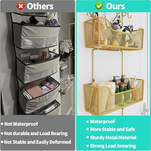 HapiRm Over The Door Organizer - Hanging Door Organizer with 4 Metal Large Capacity Baskets and Adjustable Coat Hook for Bathroom Bedroom Kitchen Pantry Closet Cabinet
