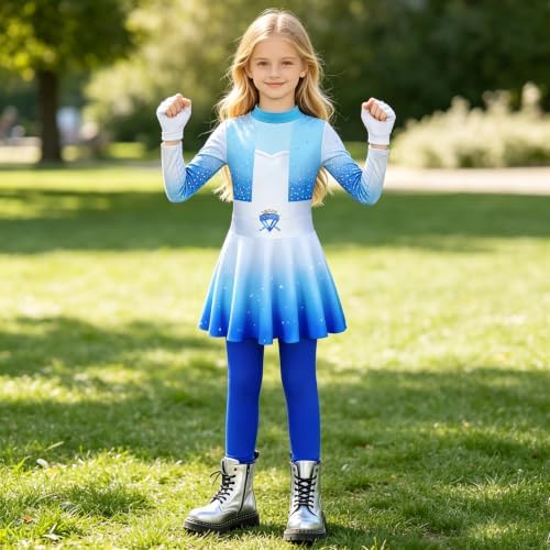 Girls Wonderland Costume Kids Cosplay Outfits Jumpsuit with Gloves Wig Set
