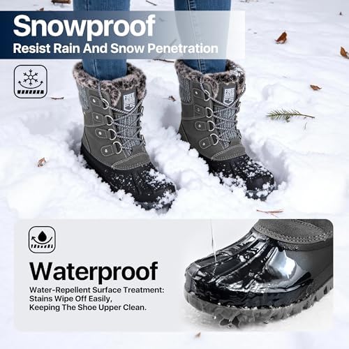 FREE SOLDIER Women's Waterproof Winter Cold Weather Snow Boots for Women Outdoor Fashion Duck Boots Comfortable Insulated