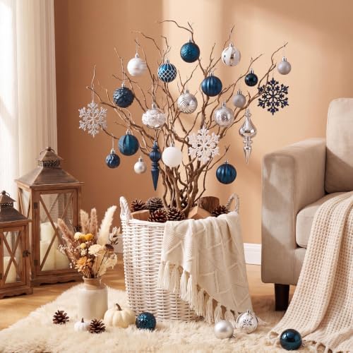 HipTree 116ct 1.18-6.5"Silver Blue Christmas Tree Ornaments Decorations Set