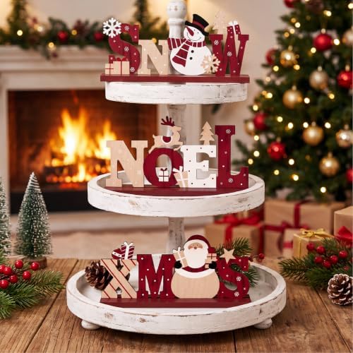 3Pcs Christmas Table Decorations, Wooden Christmas Decor Indoor
