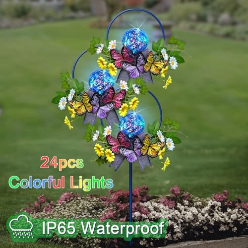 Solar Lights Outdoor Garden Stakes,Butterfly & Flower LED Colorful Lights