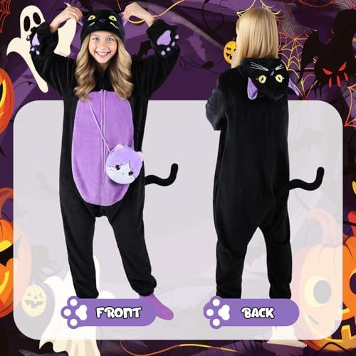 Joycover Halloween Black Cat Costume for Girls, Kids Cat Onesie & Purse Bag
